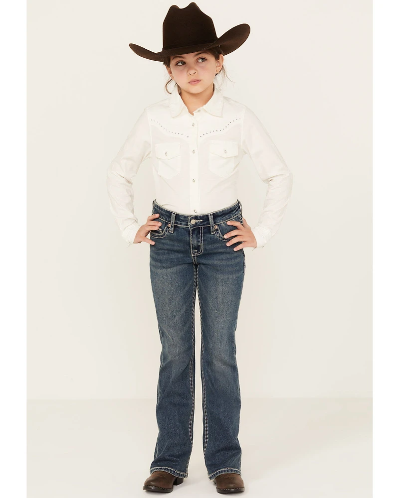 Rock & Roll Denim Girls' Medium Wash Cow Pocket Stretch Bootcut Jeans