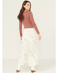 Rock & Roll Denim Women's Floral Embroidered Midi Skirt