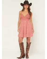 A.T.A.P Women's Crochet Embroidered Sleeveless Mini Dress