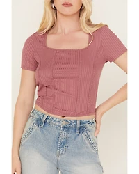 Moa Women's Ribbed Corset Style Short Sleeve Top