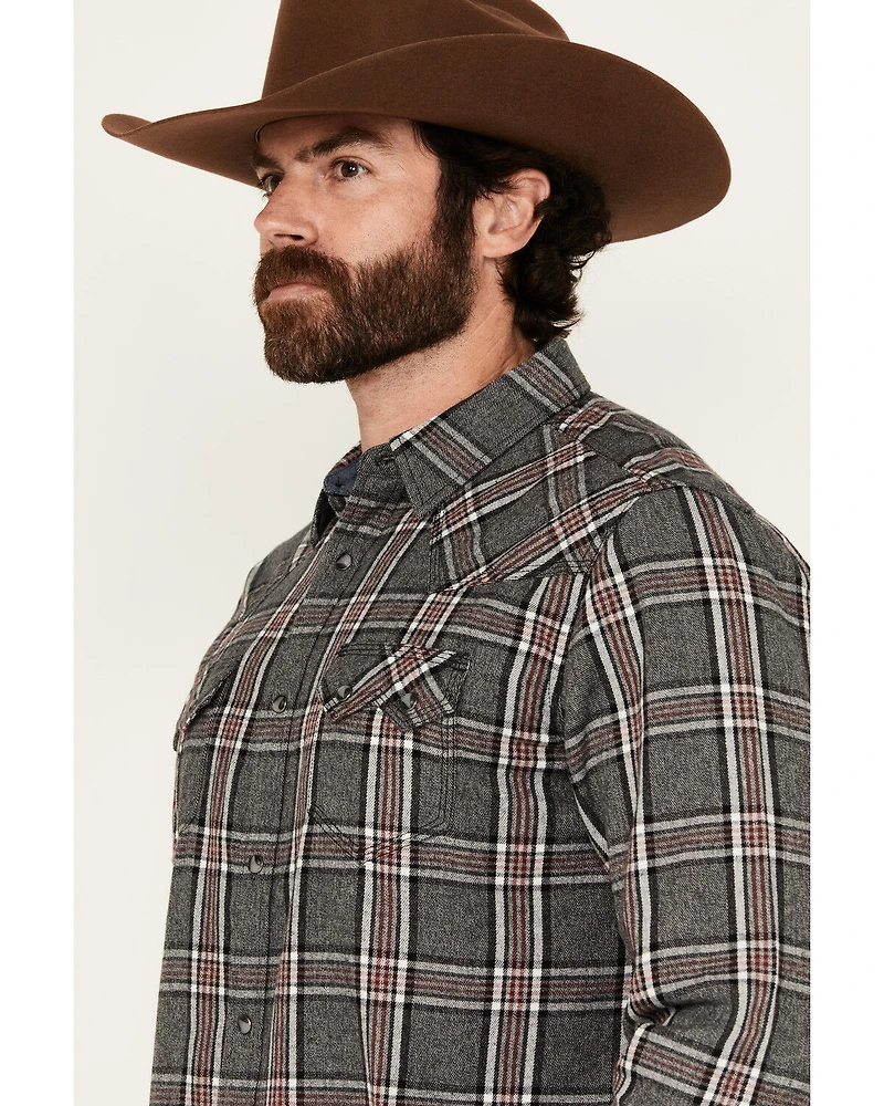 Moonshine Spirit Men's Badger Plaid Print Long Sleeve Snap Western Shirt