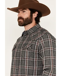 Moonshine Spirit Men's Badger Plaid Print Long Sleeve Snap Western Shirt