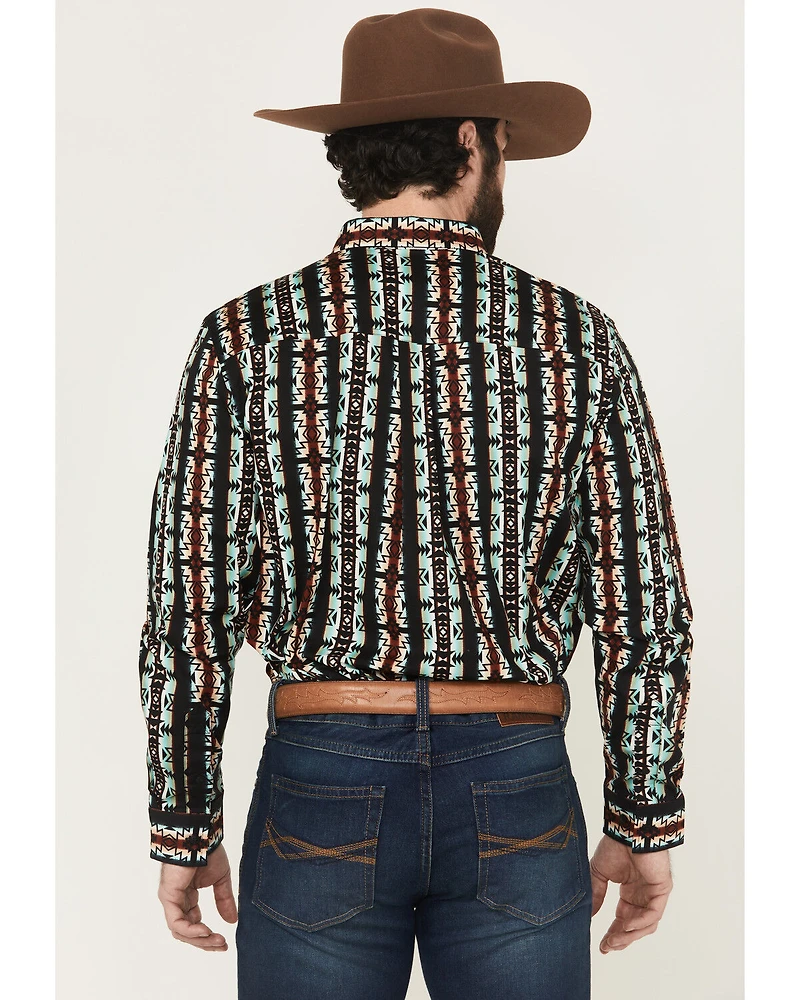 RANK 45® Men's Fargo Southwestern Striped Long Sleeve Button-Down Stretch Western Shirt