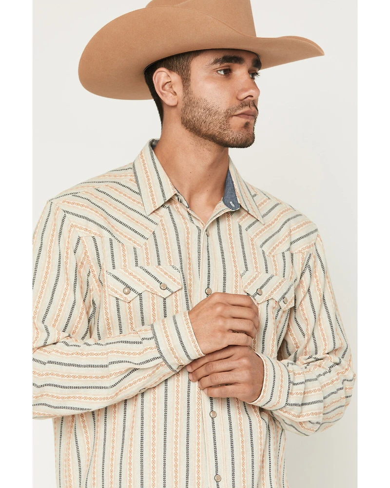 Moonshine Spirit Men's Archive Dobby Striped Print Long Sleeve Snap Western Shirt