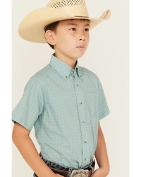 Wrangler Riata Boys' Plaid Print Short Sleeve Button-Down Western Shirt