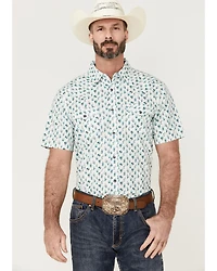 Moonshine Spirit Men's Blue Agave Floral Print Short Sleeve Snap Western Shirt