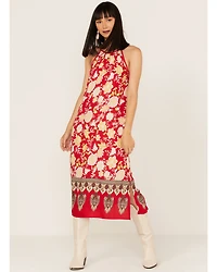 Band of the Free Women's Power Peace Floral Print Halter Midi Dress