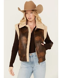 26 International Women's Faux Leather Aviator Sherpa Vest