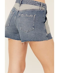 Cleo + Wolf Women's Helena Medium Wash Patch Pockets High Rise Denim Shorts
