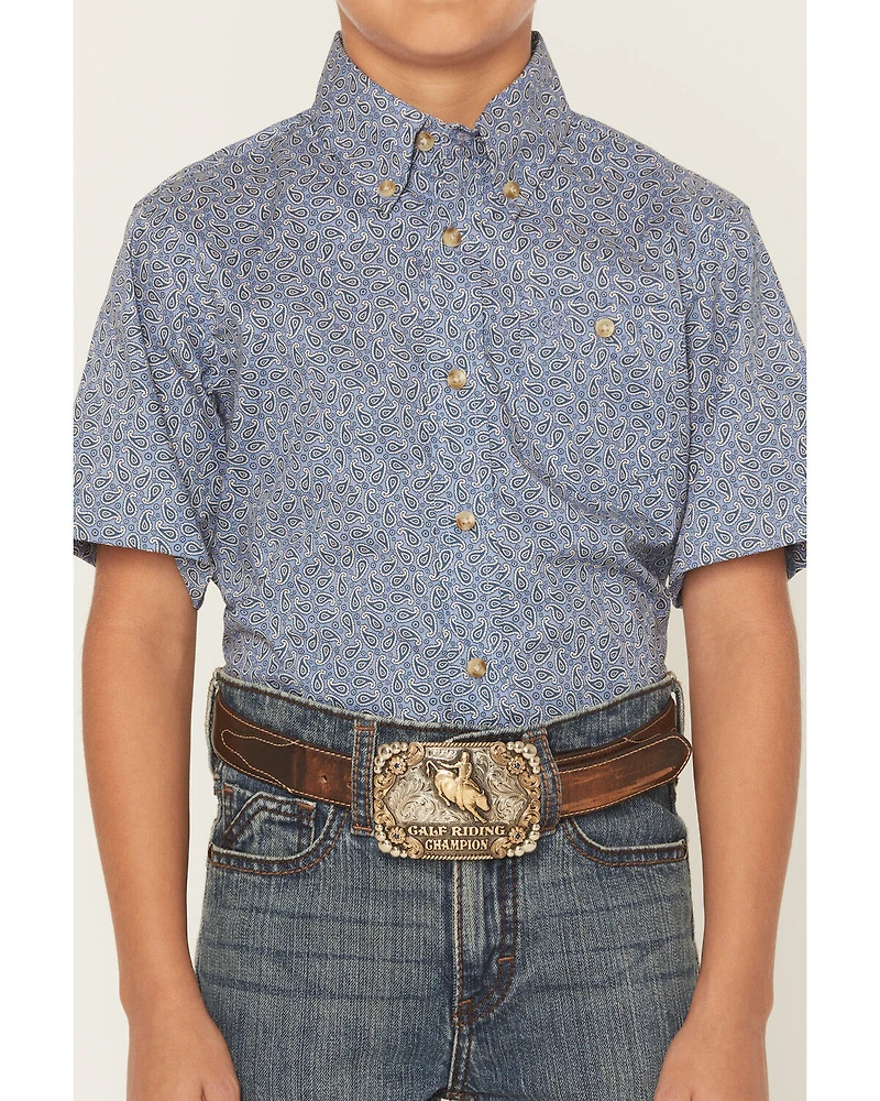 Wrangler Boys' Paisley Print Short Sleeve Button-Down Western Shirt