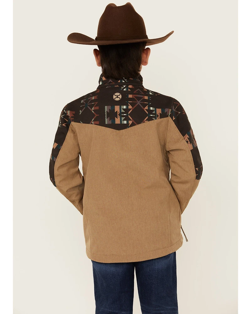 Hooey Boys' Southwestern Print Color Block Softshell Jacket