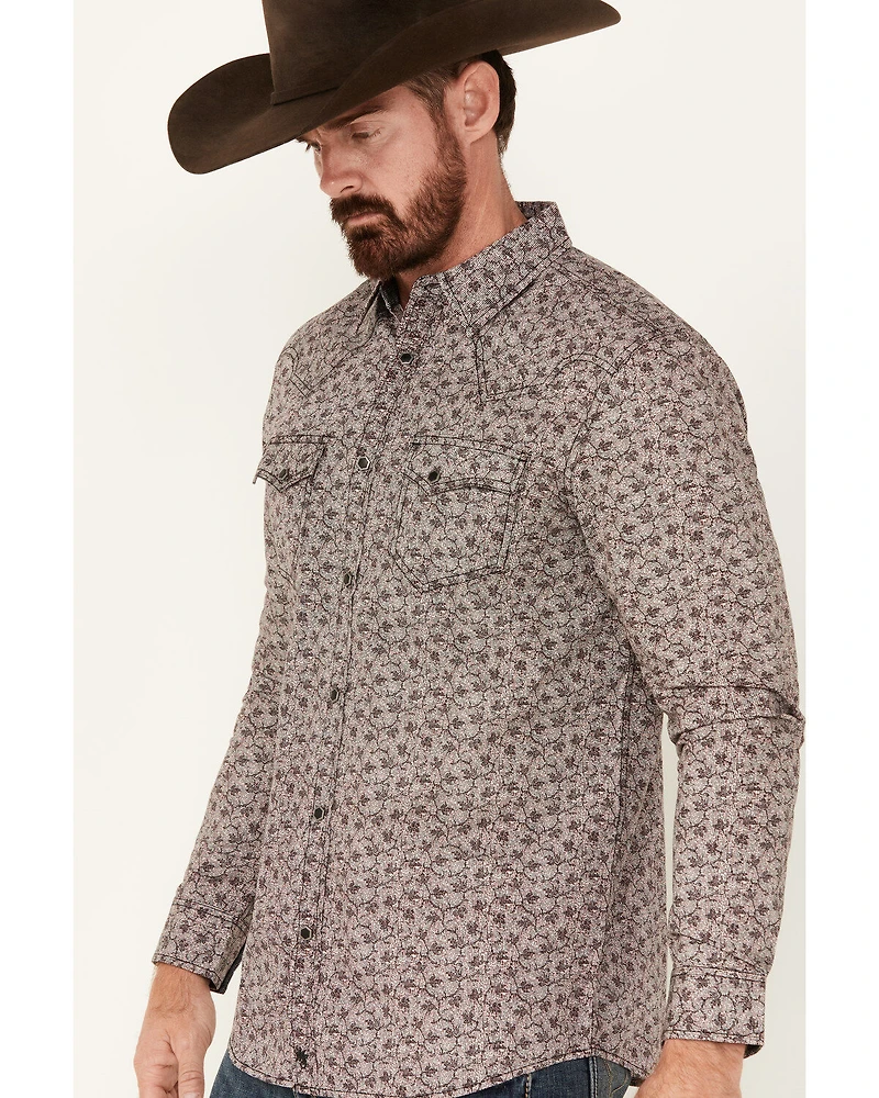 Moonshine Spirit Men's Fox Trot Floral Print Long Sleeve Snap Western Shirt