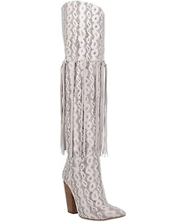 Dingo Women's Kitty Kat Snake Print Fringe Tall Western Boot - Round Toe