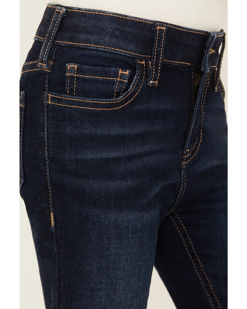 Shyanne Little Girls' Lacey Dark Wash Lace Inset Flare Stretch Denim Jeans
