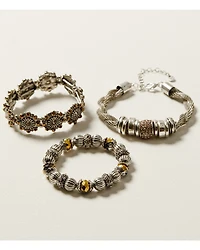 Shyanne Women's Champagne Chateau 3-Piece Silver Stretch Bracelet Set