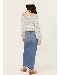 Shyanne Women's Medina Medium Wash Mid Rise Maxi Denim Skirt