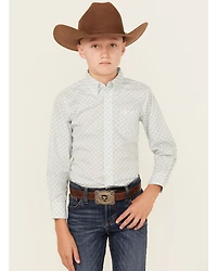 Wrangler Boys' 20x Geo Print Long Sleeve Button-Down Western Shirt