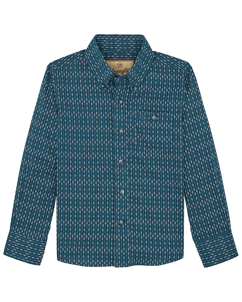 Wrangler Boys' Geo Print Long Sleeve Button-Down Western Shirt