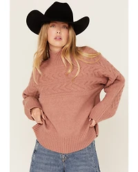Cleo + Wolf Women's Mock Neck Pullover Cable Knit Sweater