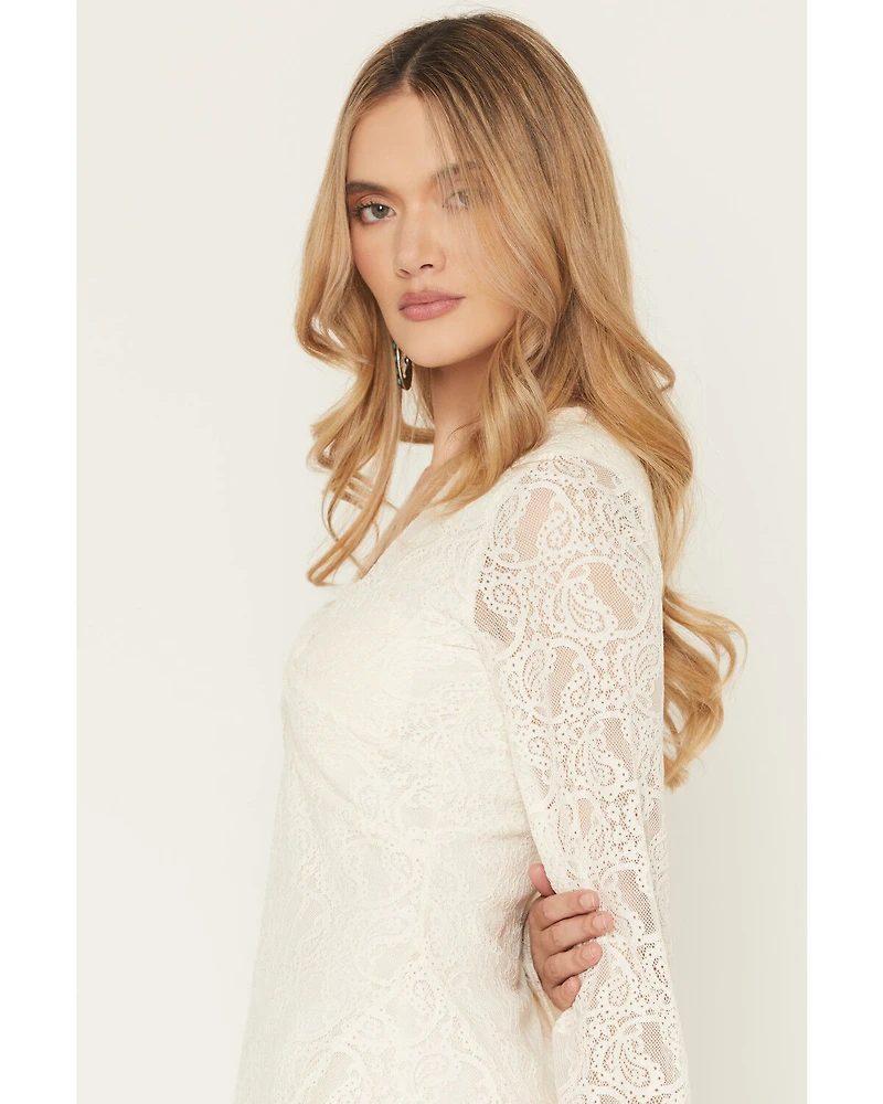 Shyanne Women's Long Bell Sleeve Lace Mini Dress