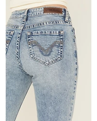 Rock & Roll Denim Women's Medium Wash Mid Rise Distressed Bootcut Stretch Jeans