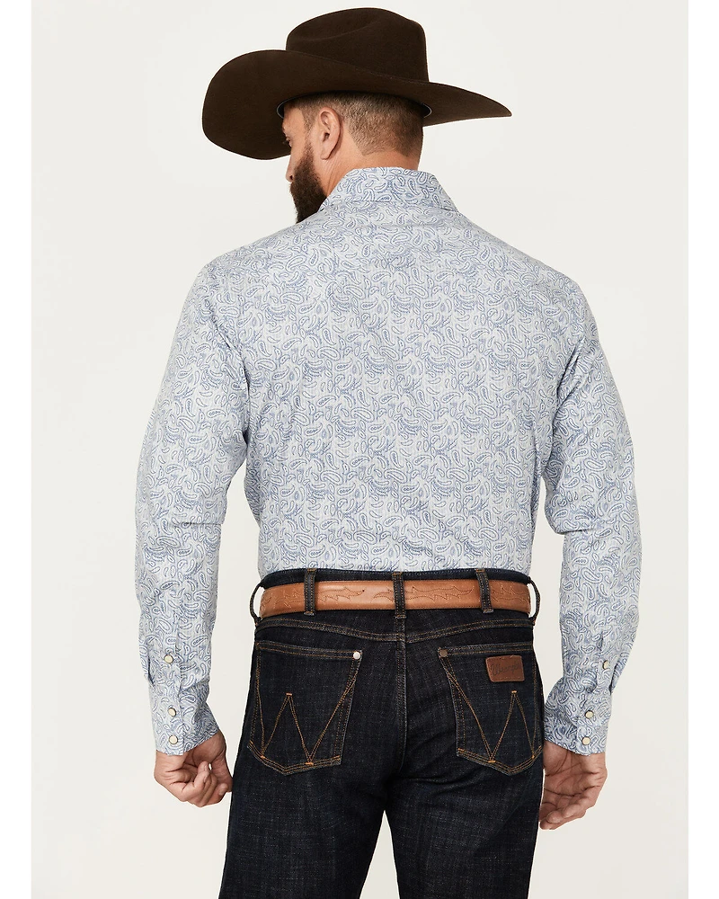 Rock & Roll Denim Men's Paisley Pinstriped Print Long Sleeve Snap Stretch Western Shirt