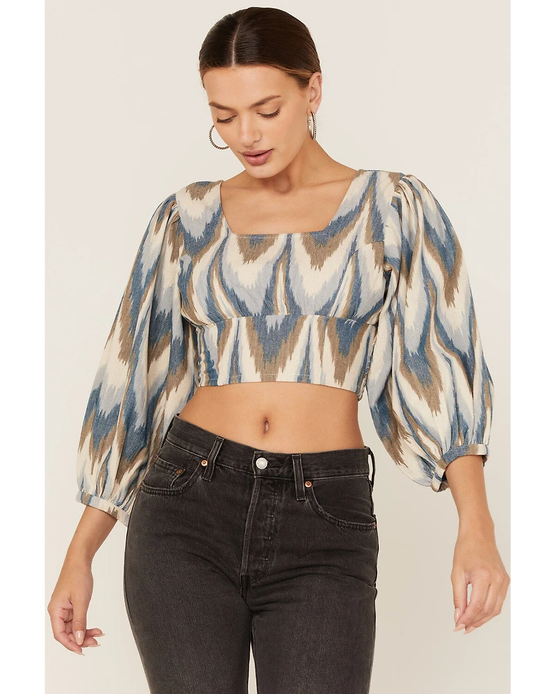 Shyanne Women's Ikat Print Puff Sleeve Crop Top
