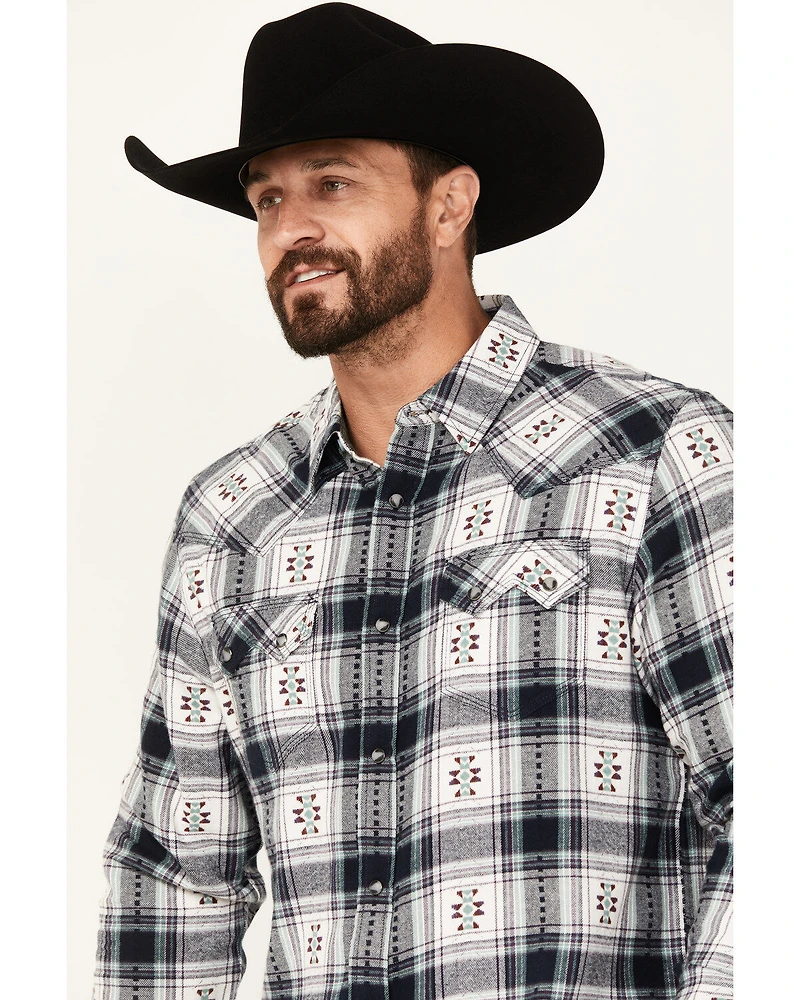 Moonshine Spirit Men's Smoke Signal Southwestern Plaid Print Long Sleeve Snap Western Shirt