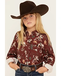 Rock & Roll Denim Girls' Conversational Print Long Sleeve Button-Down Western Shirt