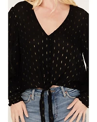 Wrangler Retro Women's Tie Front Poet Sleeve Cropped Blouse