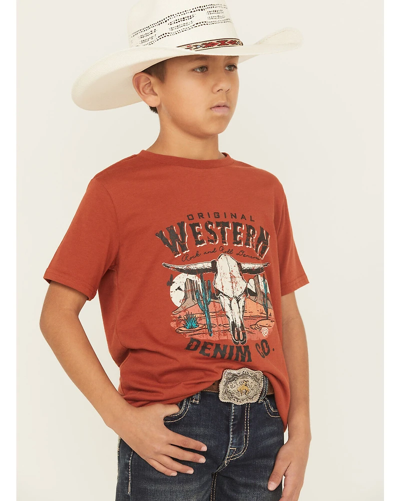 Rock & Roll Denim Boys' Longhorn Skull Logo Short Sleeve Graphic T-Shirt