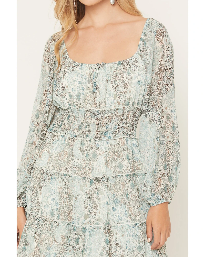 Ash & Violet Women's Boot Barn Exclusive Printed Long Sleeve Tiered Mini Dress