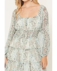Ash & Violet Women's Boot Barn Exclusive Printed Long Sleeve Tiered Mini Dress