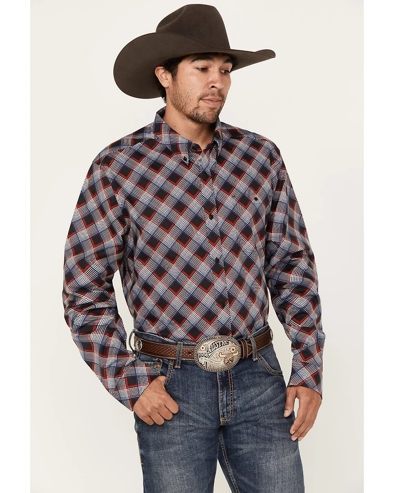 RANK 45® Men's Saddle Abstract Plaid Print Long Sleeve Button-Down Western Shirt