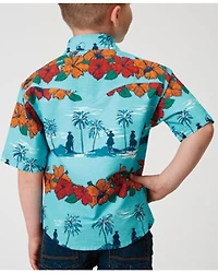 Roper Boys' Cowboy Floral Print Short Sleeve Snap Western Shirt