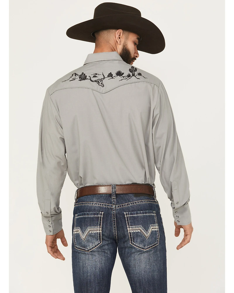 Roper Men's Desert Embroidered Long Sleeve Snap Stretch Western Shirt