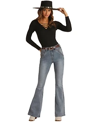 Rock & Roll Denim Women's Light Wash High Rise Flare Jeans