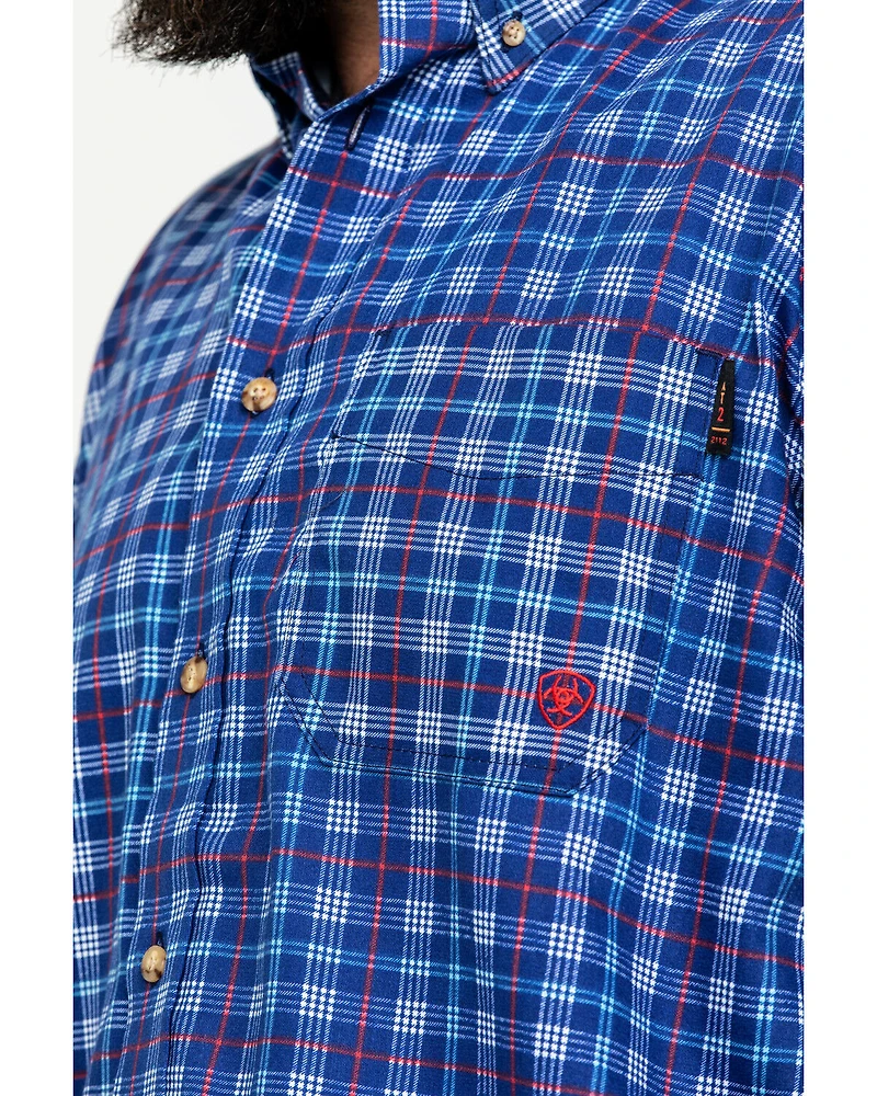 Ariat Men's Collins FR Plaid Print Long Sleeve Button Down Work Shirt - Tall