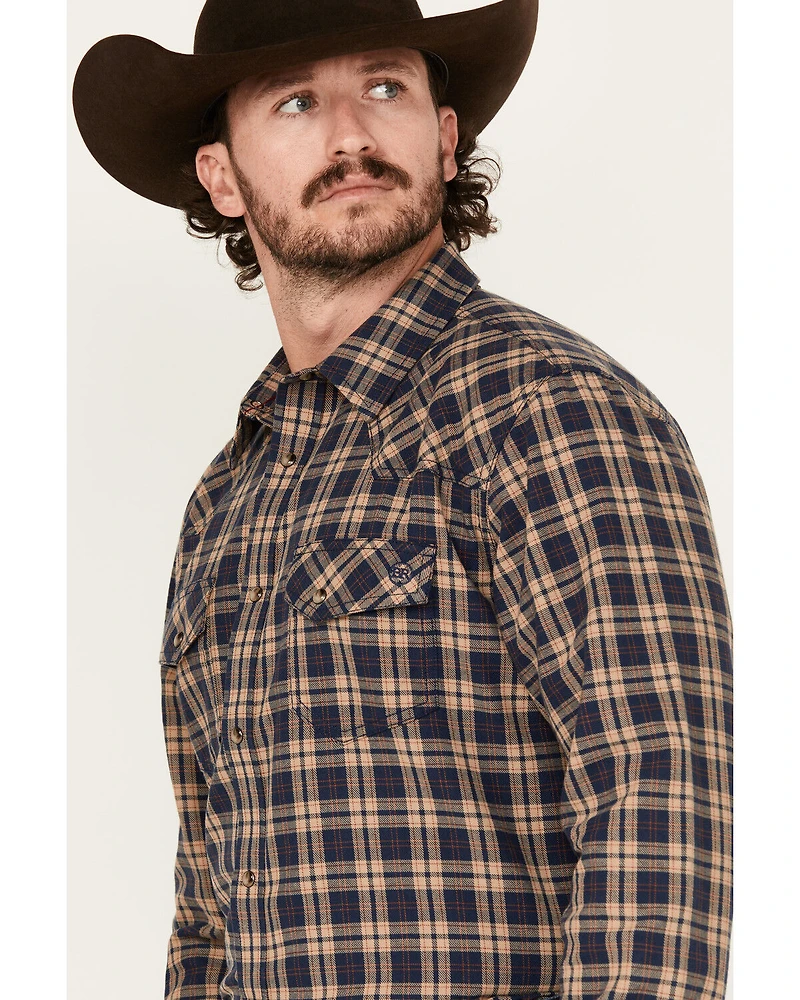 Blue Ranchwear Men's Burrow Plaid Print Long Sleeve Snap Western Shirt