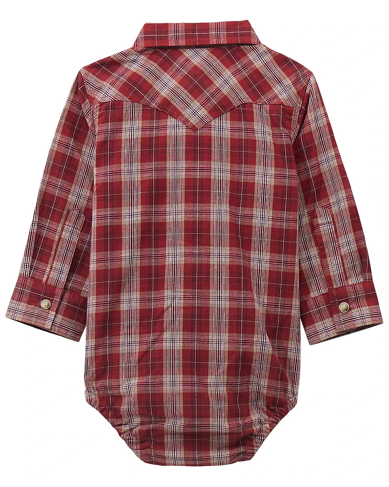 Wrangler Infant Boys' Plaid Print Long Sleeve Snap Western Onesie