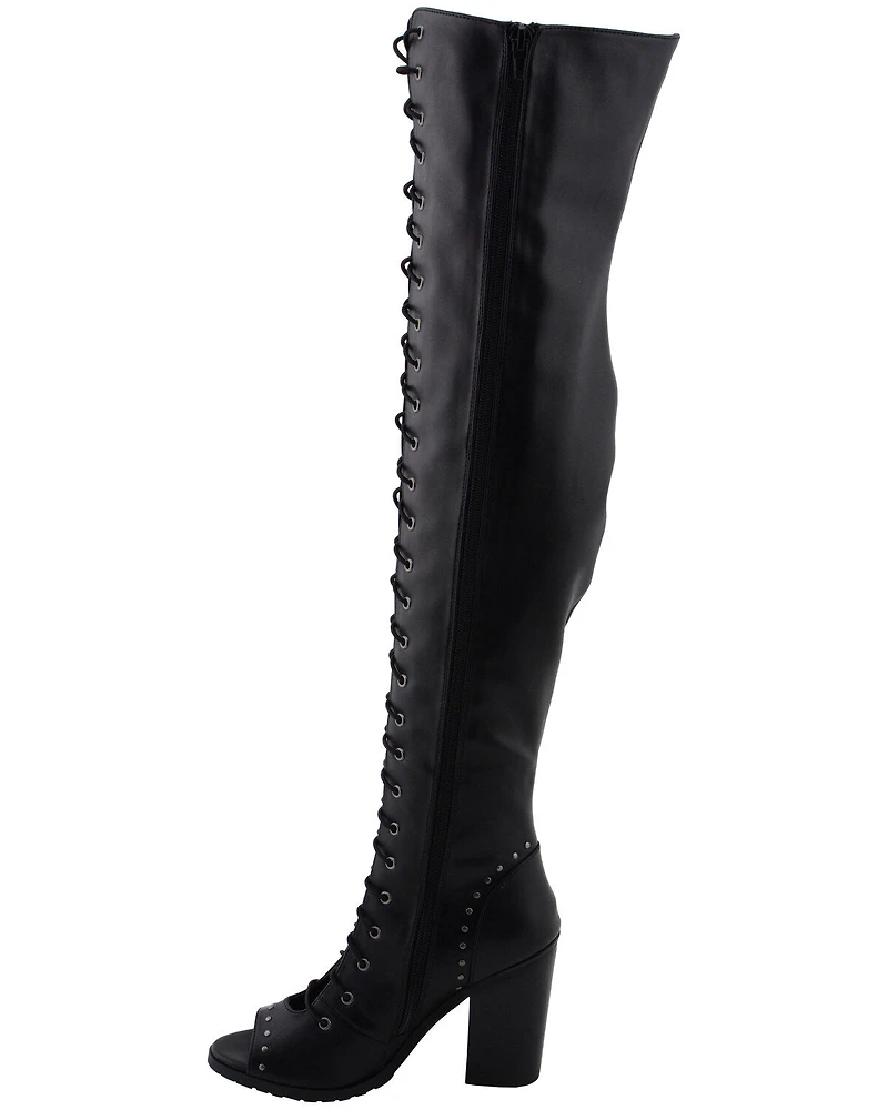 Milwaukee Leather Women's Open Toe Front Knee High Boots - Round