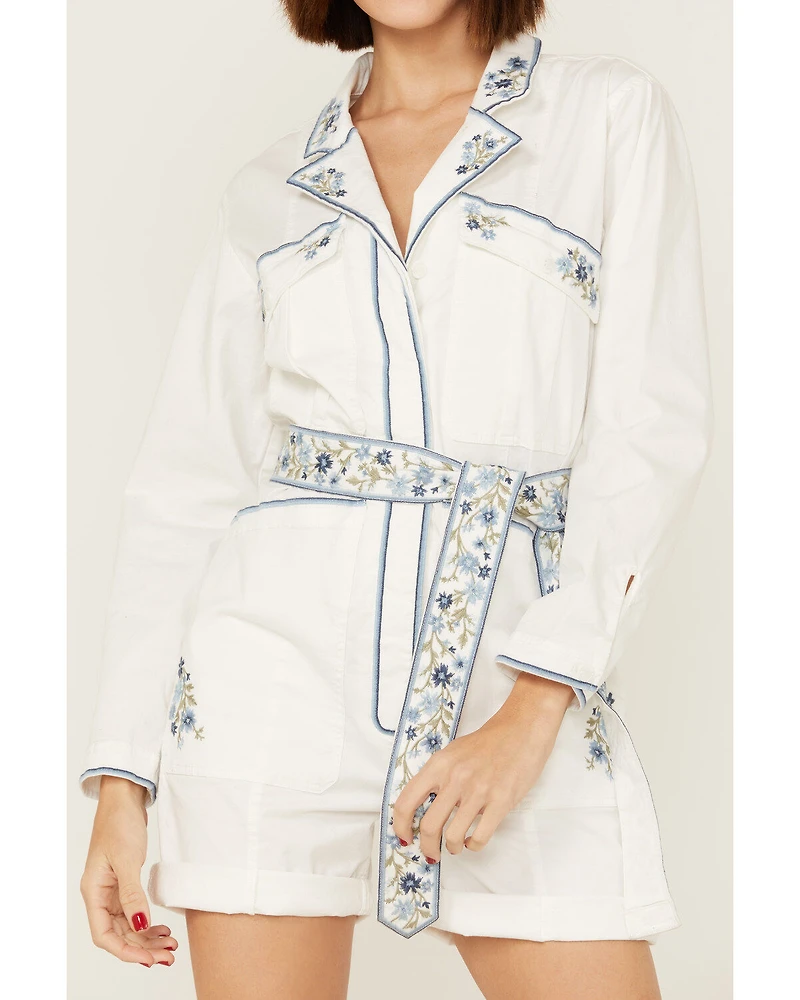 Driftwood Women's Embroidered Floral Shortall Romper