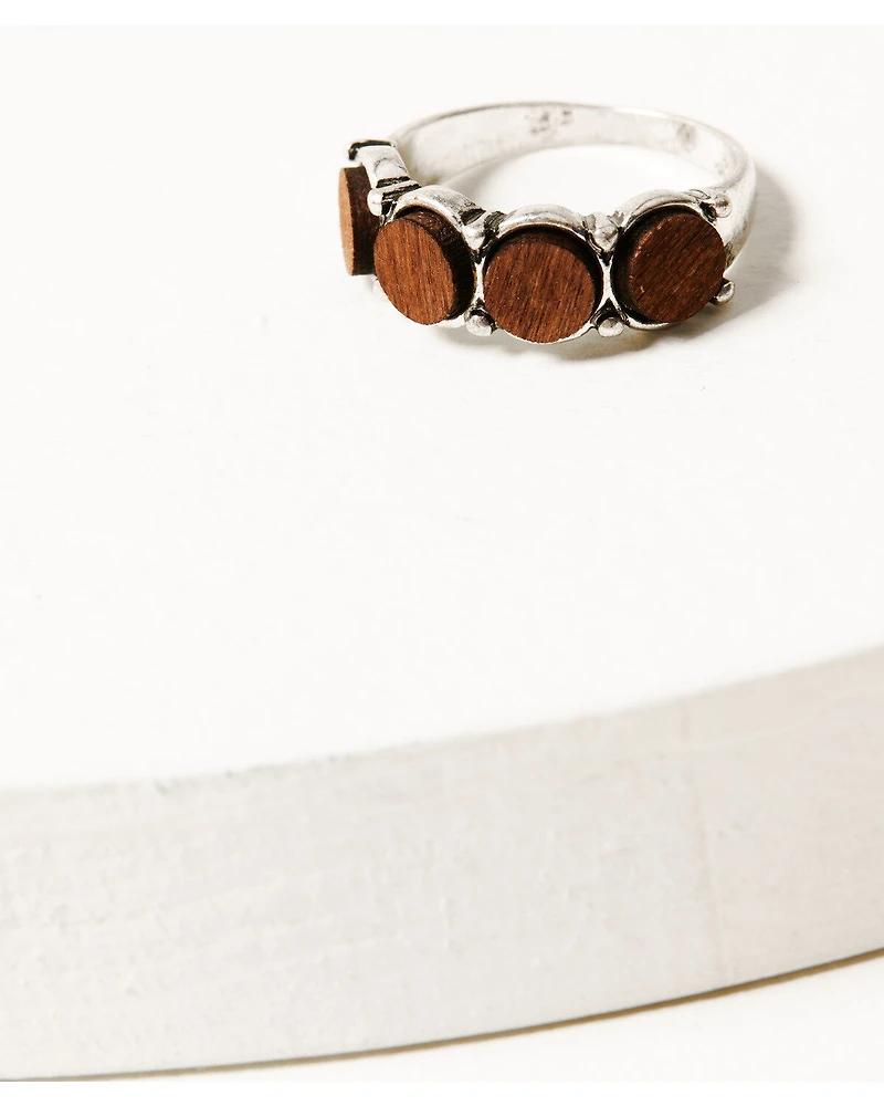 Shyanne Women's 4-piece Turquoise & Silver Beaded Wood Ring Set