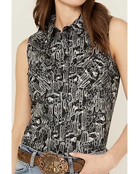 Wrangler Women's Cactus Print Sleeveless Snap Western Shirt