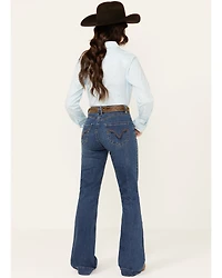 Rock & Roll Denim Women's Medium Wash High Rise Curved Yoke Trouser Stretch Jeans