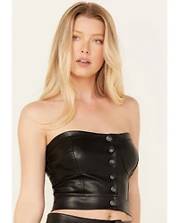 Vibrant Denim Women's Pleather Corset Bustier Top