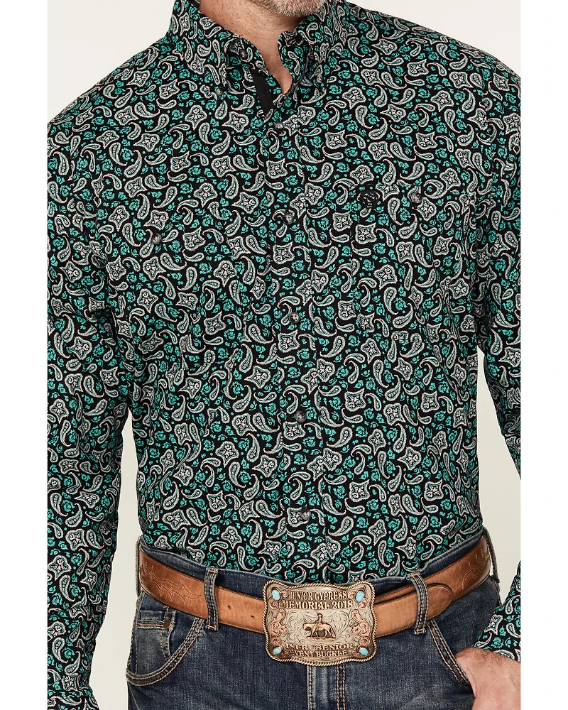 George Strait by Wrangler Men's Paisley Print Long Sleeve Button-Down Stretch Western Shirt