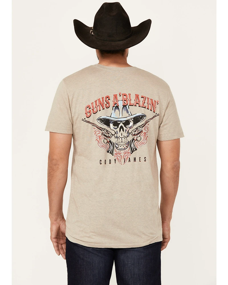Cody James Men's Guns Blazin Skeleton Cowboy Short Sleeve Graphic T-Shirt