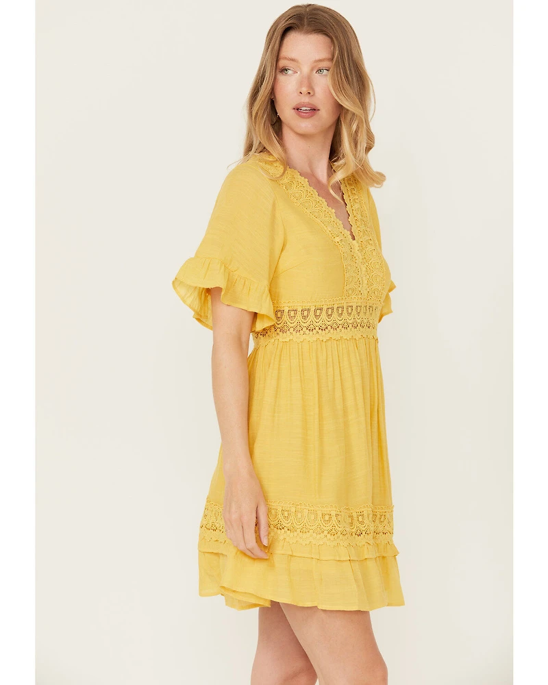 Wishlist Women's Solid Lace Trim Mini Dress