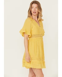 Wishlist Women's Solid Lace Trim Mini Dress